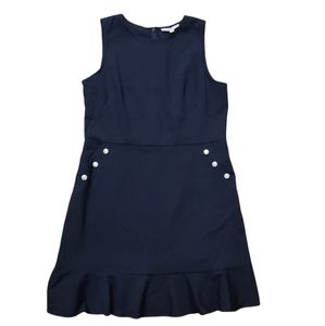 Loft Navy Pearl Button Flounce Dress Size 16